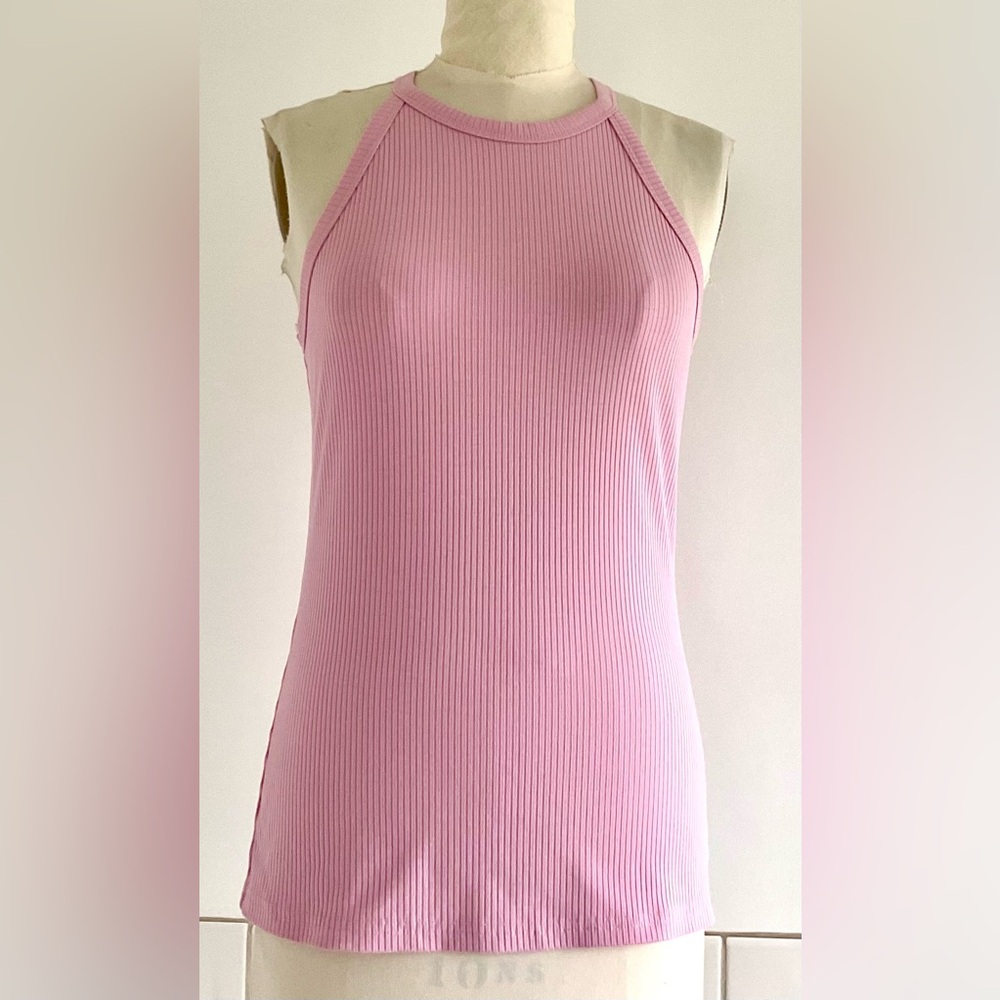Pink Ribbed Women's Halter Tank Top Large. NWOT